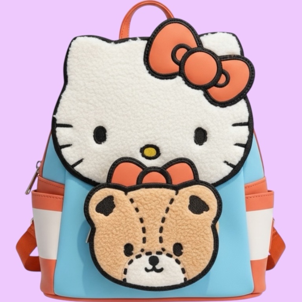 LOUNGEFLY🎀SANRIO HELLO KITTY🎀Collector Mini Backpack🎀Teddy Bear🎀Sherpa Plush🎀NWT - Picture 2 of 8
